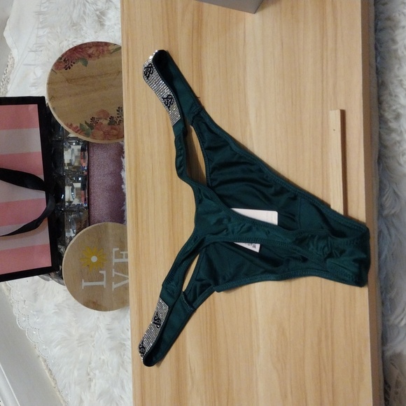 Victoria's Secret Dark Green Thong Panty with Embellished Straps Medium ๐ - Picture 8 of 8